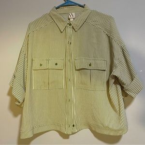Olive and white striped blouse.
